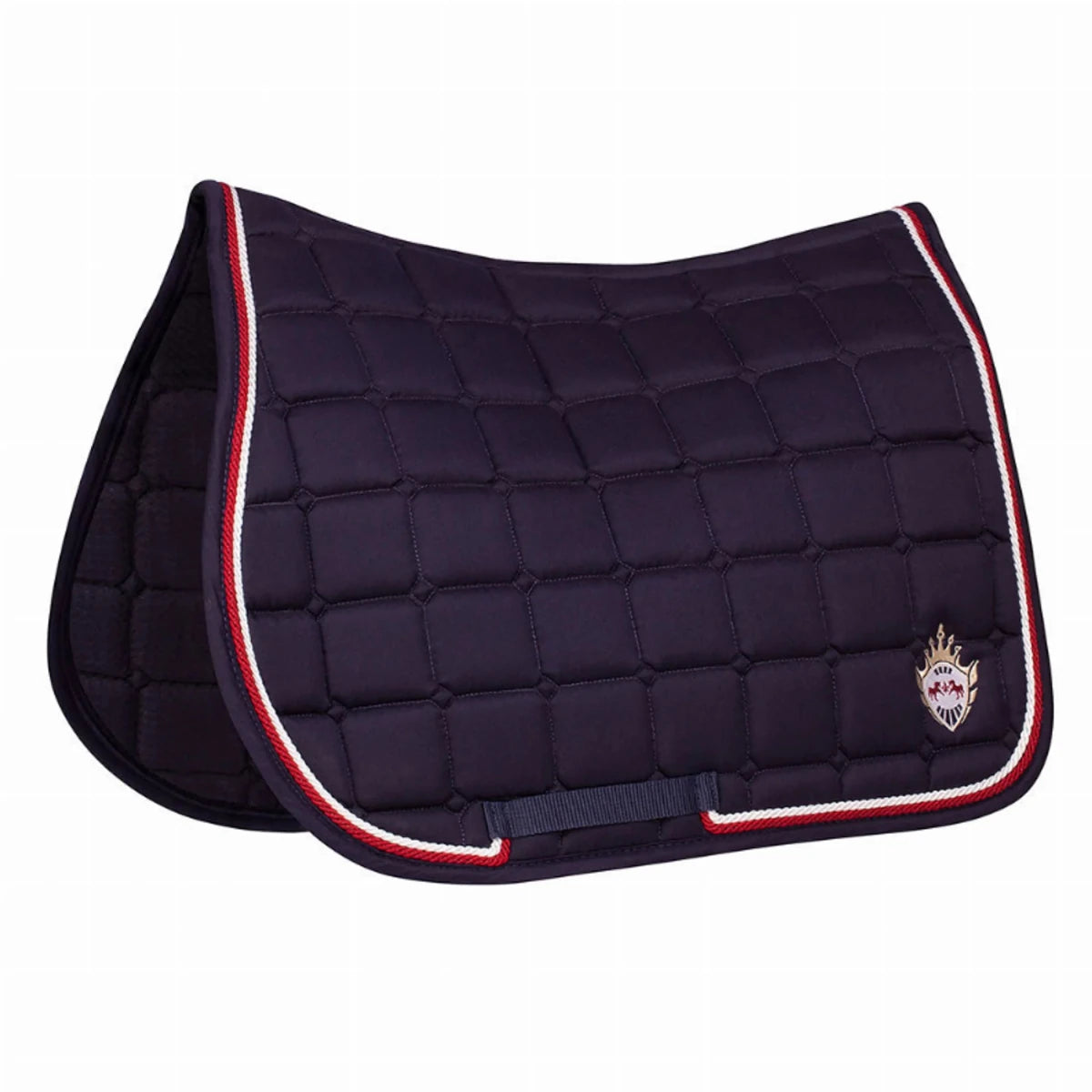 Equine Couture Culpepper All Purpose Saddle Pad - Quilted English Saddle Pad with Rope Trim in navy with red and white accents