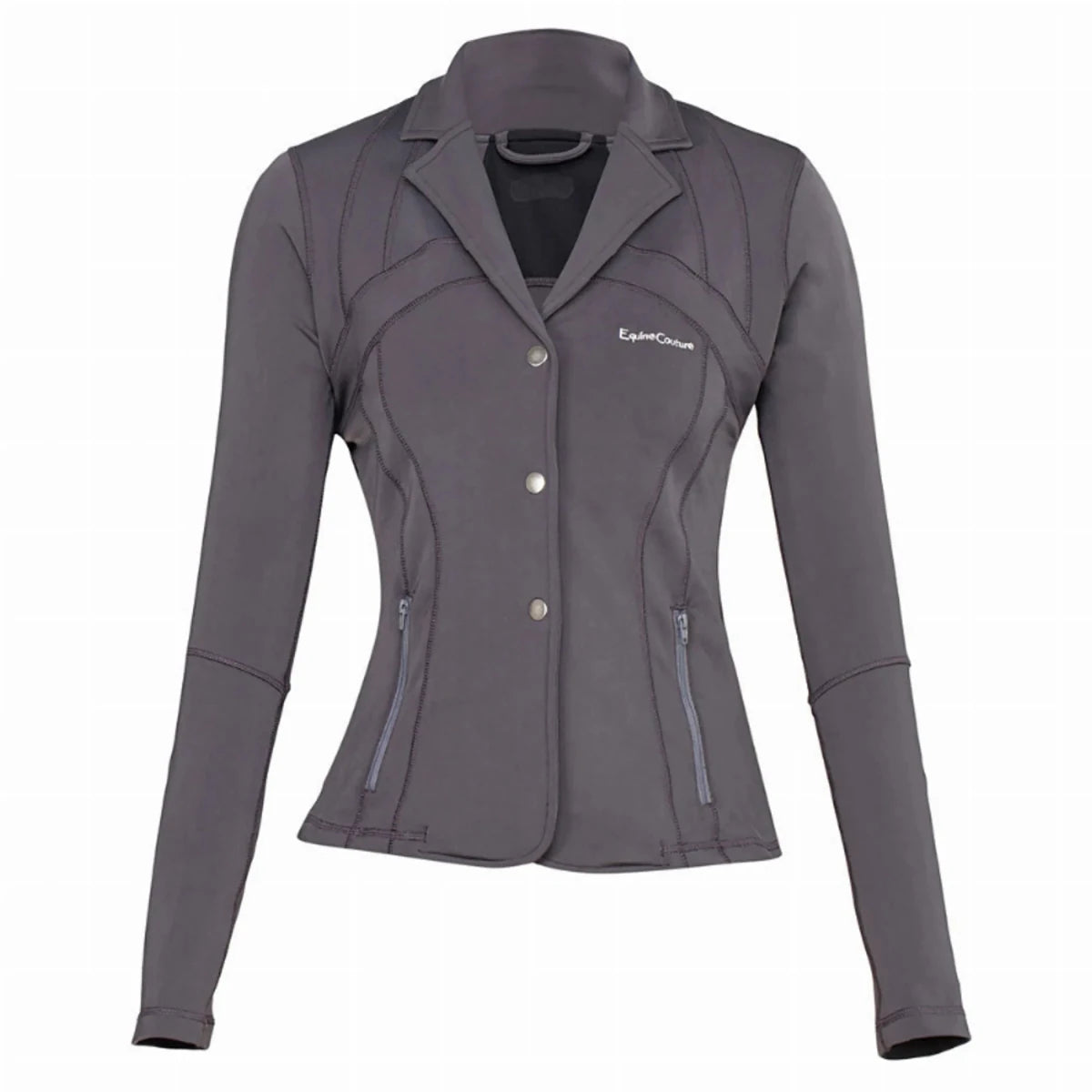 Equine Couture Lacey Ultra Light Show Coat - Women's Breathable Competition Jacket in sleek dark gray color with zipper pockets