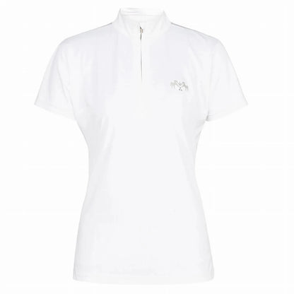 Women's Show Shirt - Moisture-Wicking Short Sleeve Competition Shirt in white with a zip collar and subtle logo on chest