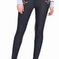 Model wearing Equine Couture Alice Denim Embroidered Breeches - Women's Riding Jeans with Silicone Patches in dark denim