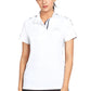 Woman wearing white EQUINE COUTURE LADIES ELIANA SHORT SLEEVE SHOW SHIRT against a white background