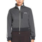 Woman wearing a dark grey EQUINE COUTURE LADIES PIPPA CROPPED JACKET with zip and small horse logo on chest