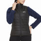 Woman wearing black Equine Couture Ladies Zima Vest with quilted design and zippered pockets, styled with navy long sleeves