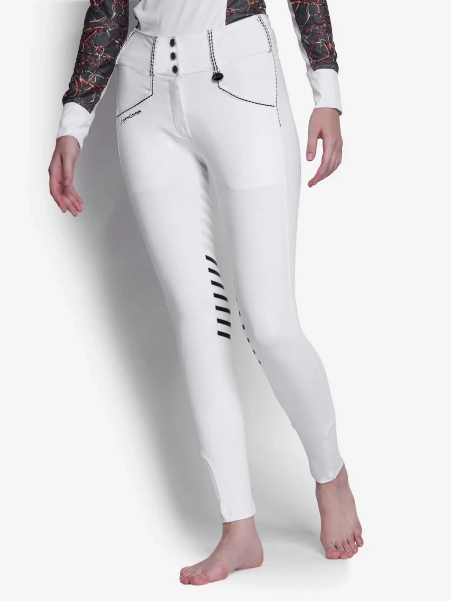 Equine Couture Saddle Stitch Extended Knee Patch Ladies Breeches-White, 34/1, view 5
