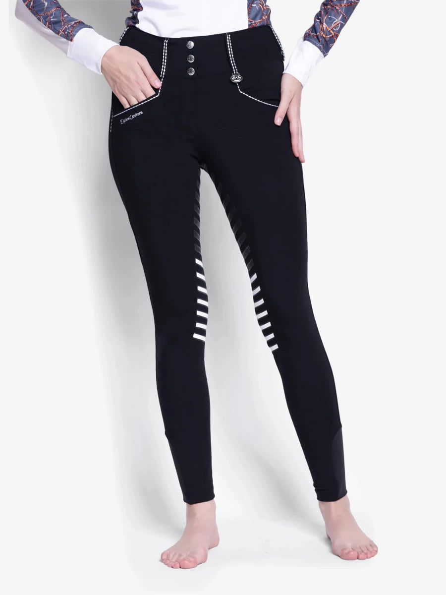 Equine Couture Saddle Stitch Extended Knee Patch Ladies Breeches-White, Safari/24, view 13