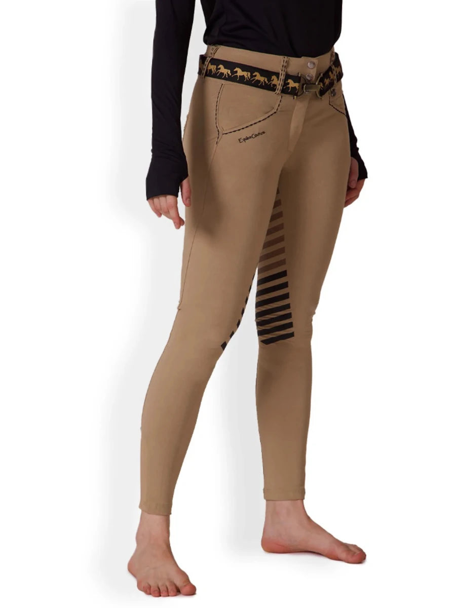 Equine Couture Saddle Stitch Extended Knee Patch Ladies Breeches-White, Safari/28, view 15