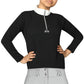 Equine Couture Aerocool Show Shirt-White-L worn, featuring black textured fabric and a white zip collar, equestrian style
