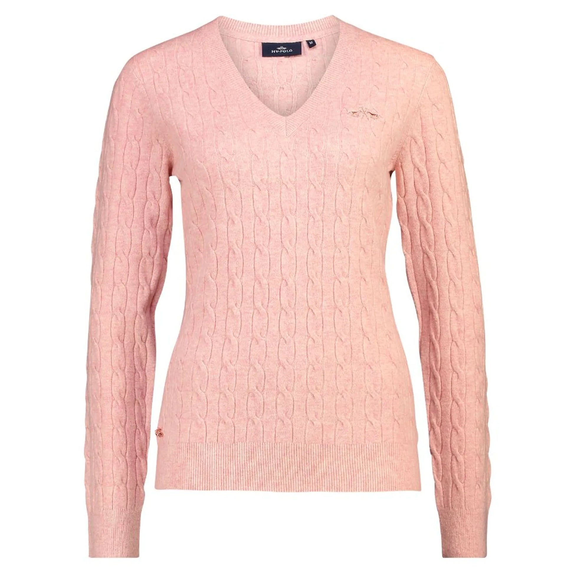 HV Polo Cable Pullover HVPClassy-Blush Melange-L pink cable knit sweater with v-neck for casual wear
