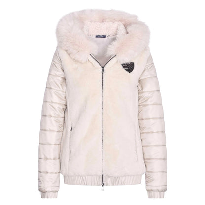 HV Polo Faux Fur Jacket HVPMila-Kit-2XL in cream with quilted sleeves and faux fur hood trim for stylish warmth