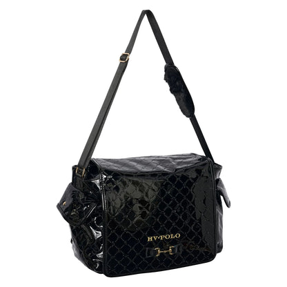 Black stylish shoulder bag with quilted pattern and gold HV Polo logo, named HV Polo Grooming Bag HVPCecile-Black-1SIZE