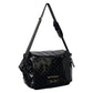 Black glossy patent leather shoulder bag with quilted pattern and gold HV Polo logo, HV Polo Grooming Bag HVPCecile-Black-1SIZE