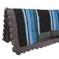 TuffRider Cheyenne Acrylic Felt Western Saddle Pad with black, blue, and white stripes and scalloped edges for equestrian use
