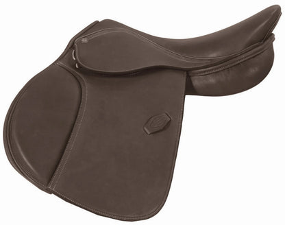 Henri de Rivel Pro Pony Covered Close Contact Saddle in dark brown leather for equestrian use.