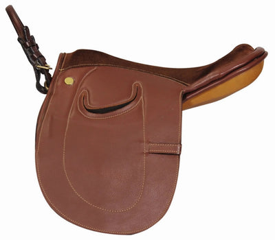Pony Leadline Saddle - Beginner Saddle with Suede Seat and Grab Strap, Oak bark/STANDARD