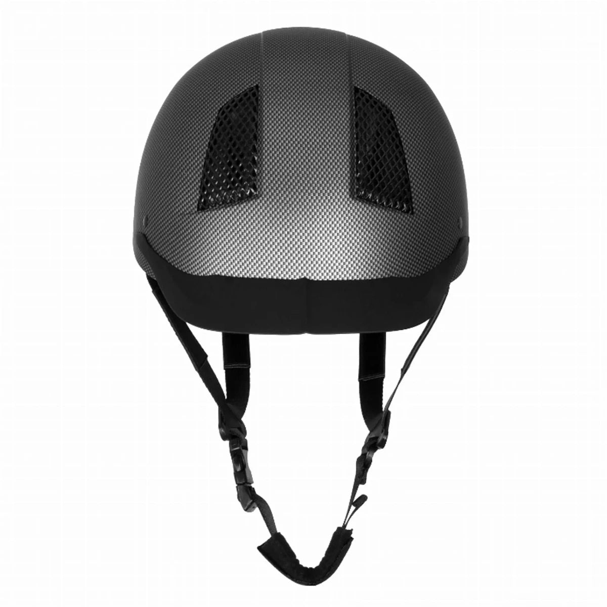 Equestrian Helmet - TuffRider Carbon Fiber Shell SEI Certified Riding Helmet with Coolmax Lining in black with ventilation vents and chin straps