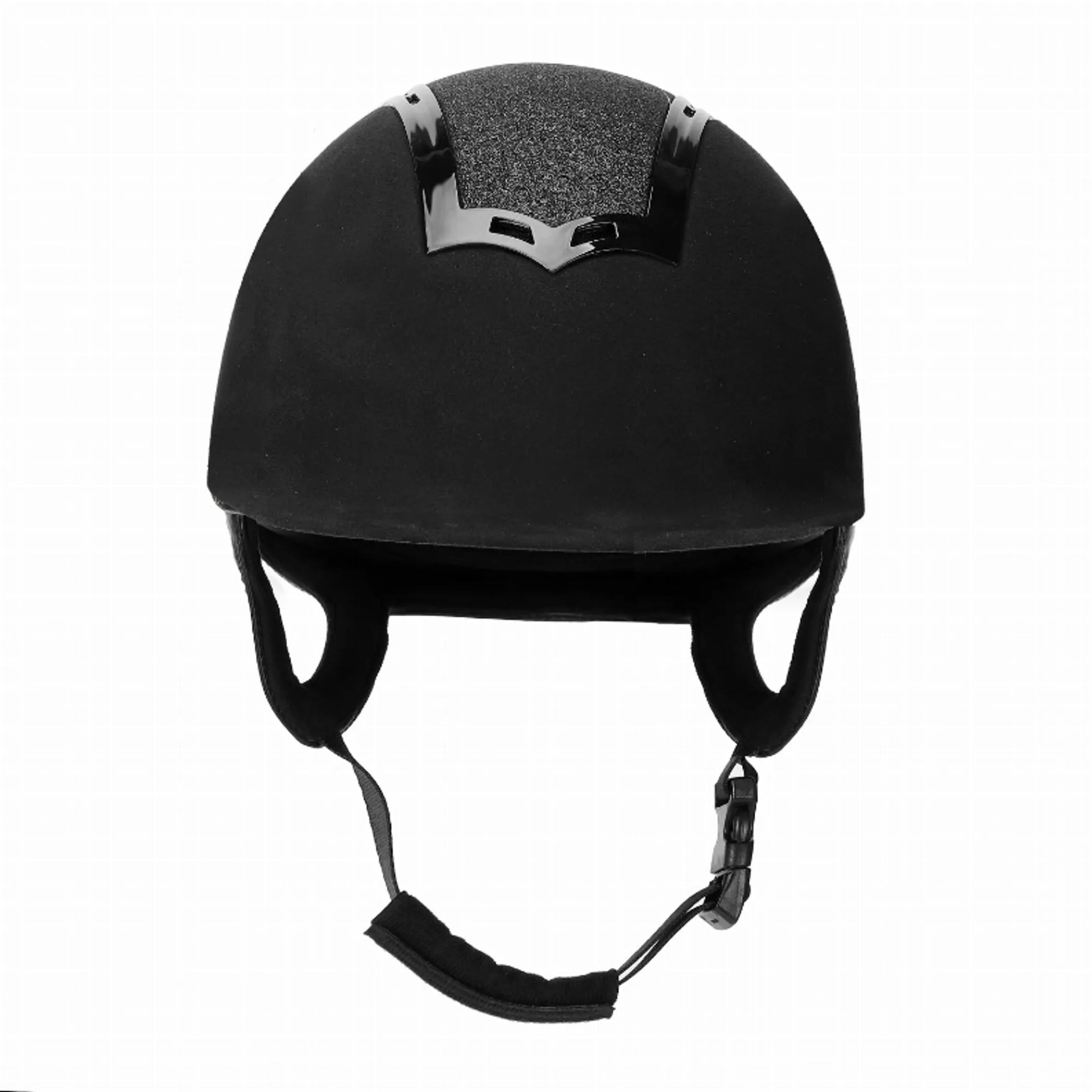 Black equestrian helmet with vent details and adjustable chin strap, TuffRider Show Time Plus Helmet |Protective Head Gear for Equestrian Riders