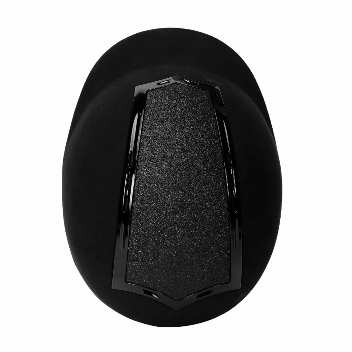 Black equestrian protective head gear viewed from above featuring TuffRider Show Time Plus Helmet |Protective Head Gear for Equestrian Riders.