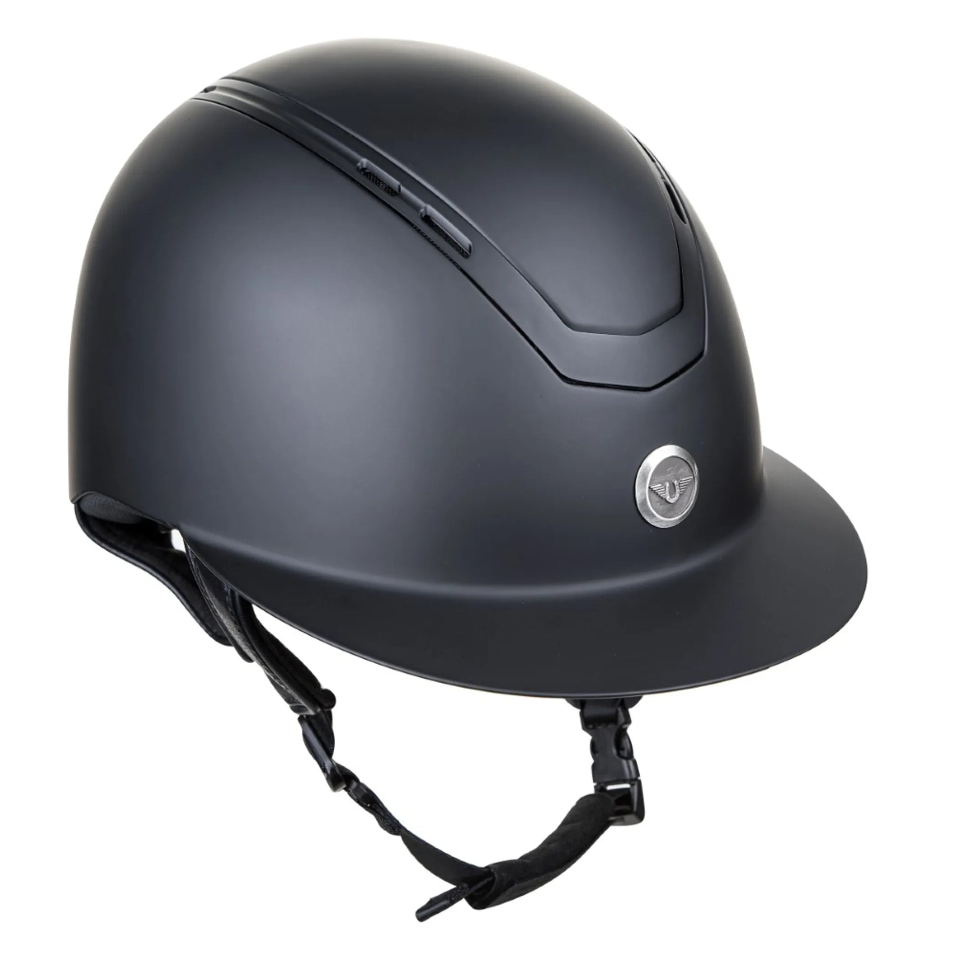 TuffRider Guardian Matte Wide Brim Helmet- Navy- Large with adjustable chin strap and ventilation for equestrian use