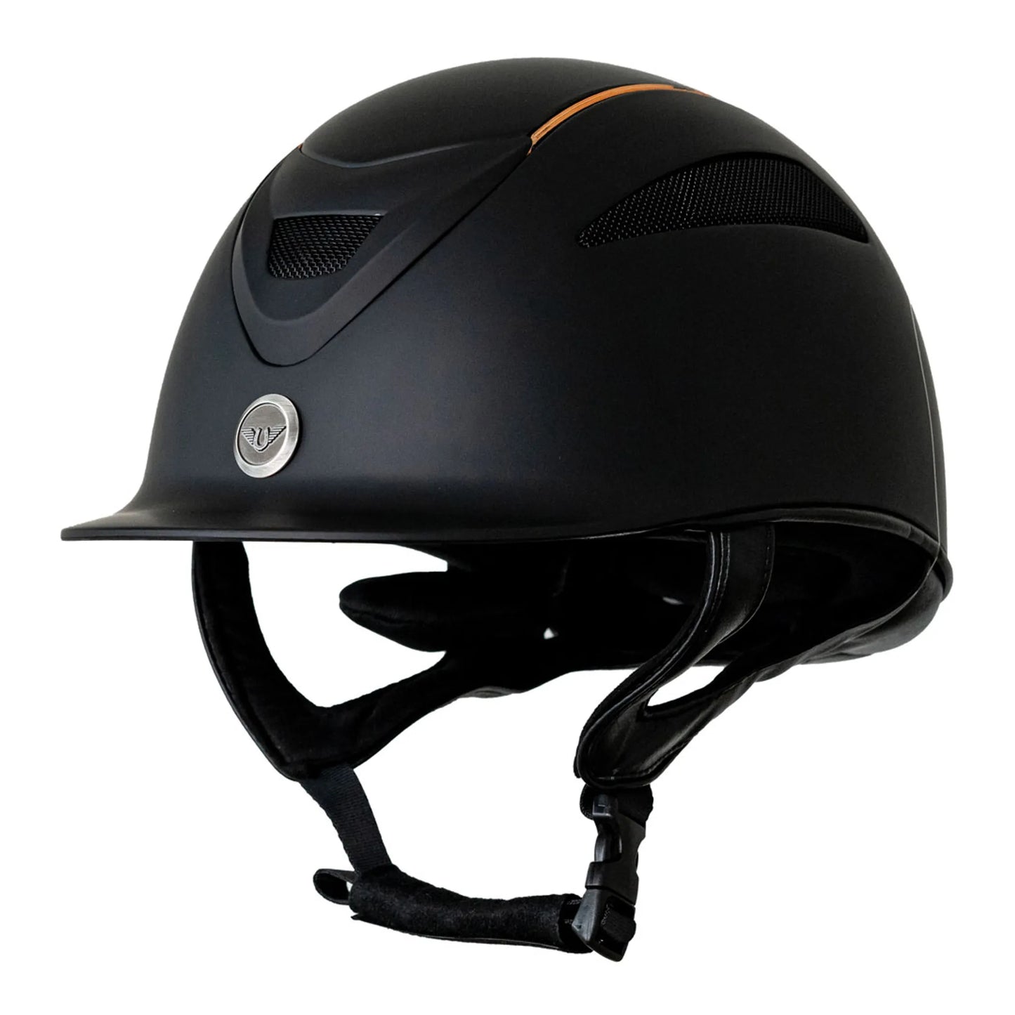 TuffRider Ventek Air Riding Helmet-Rose Gold-Large in black with ventilation and adjustable chin strap for horse riding safety