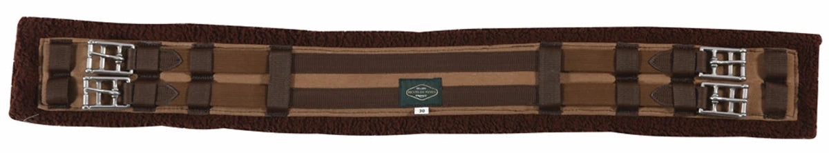 Synthetic Fleece Dressage Girth - Short Girth with Elastic Ends and Roller Buckles in brown for comfortable horse tack
