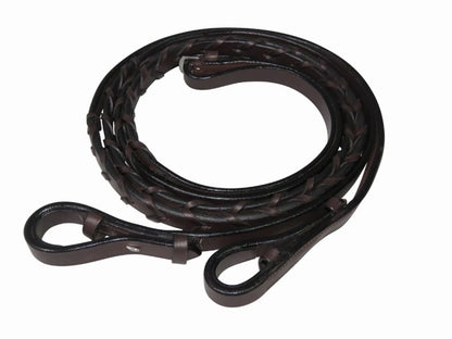 Henri De Rivel Jaipur Polo Saddle braided leather reins in dark brown for equestrian use and horse riding supplies.