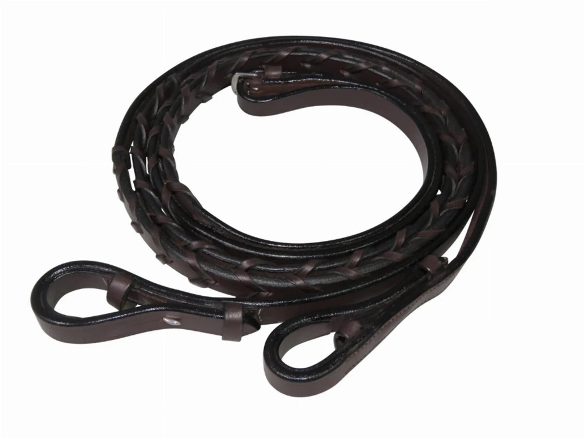 Henri De Rivel Jaipur Polo Saddle with braided dark brown leather reins for horse tack and equestrian use