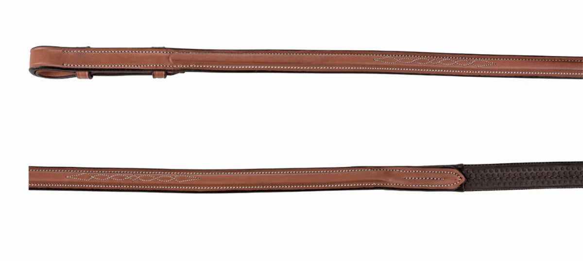 Laureate by Henri de Rivel Rubber Reins in brown with detailed stitching, designed for horse riding and equestrian supplies