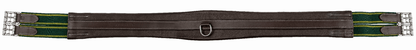 Henri de Rivel Pro Chafeless Snap Girth in leather with green elastic ends and stainless steel buckles for equestrian use