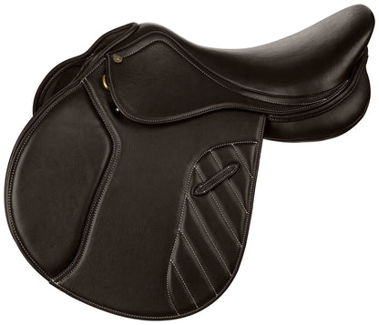 Henri de Rivel Synergy Plus Saddle- Flocked, Havana, 16.5 shown with quality leather and detailed stitching