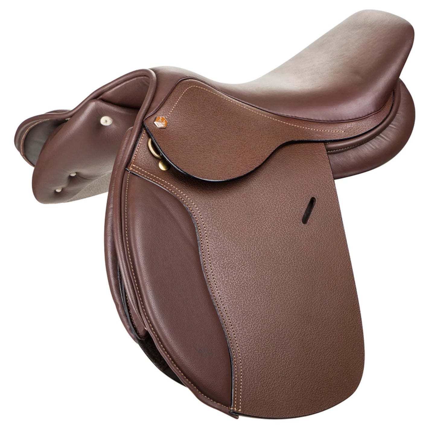 Henri de Rivel Novice Club Close Contact Saddle in brown leather, designed for comfort and performance.