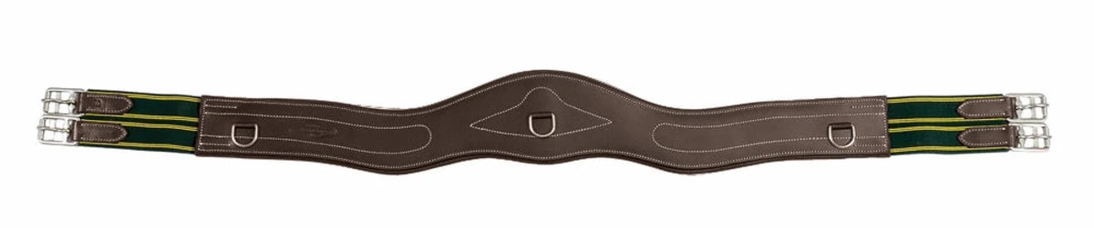 Contoured Leather Girth - Anatomical English Saddle Girth with Elastic Ends and D-Rings for equestrian tack