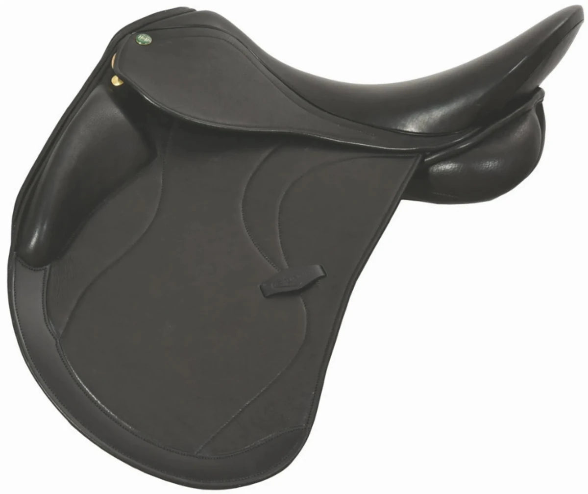 Dressage Saddle - Henri de Rivel Ventura Covered Leather Flocked Dressage Saddle with Knee Blocks in black leather