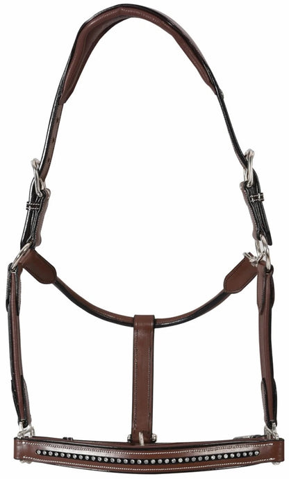 Padded Crystal Halter - Luxury Leather Halter with Sparkling Crystals in brown leather with silver hardware accents.