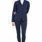 Woman wearing Women's Show Coat - Stretch Competition Jacket with Contrast Piping in navy blue, styled for equestrian events.