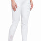 Woman wearing George H Morris Ladies Add Back Silicone Knee Patch Breeches - Premium Coolmax Microfiber Euroseat Riding Pants in white