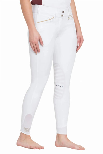 George H Morris Ladies Add Back Silicone Knee Patch Breeches, White/24