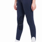 Woman wearing George H Morris Ladies Add Back Silicone Knee Patch Breeches - Premium Coolmax Microfiber Euroseat Riding Pants in navy blue