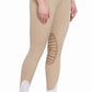 George H Morris Ladies Add Back Silicone Knee Patch Breeches - Premium Coolmax Microfiber Euroseat Riding Pants in beige with white cuffs