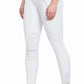 Close-up of white Women's Riding Breeches - Coolmax Microfiber with Silicone Knee Patches worn by a barefoot model standing sideways.