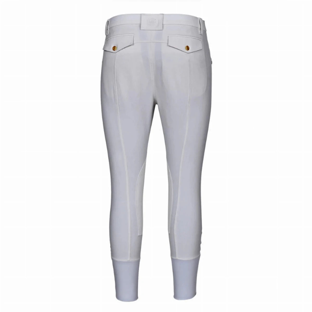 Men's Riding Breeches - Bamboo Cotton Knee Patch Breeches with UltraGripp shown from the back in white fabric design