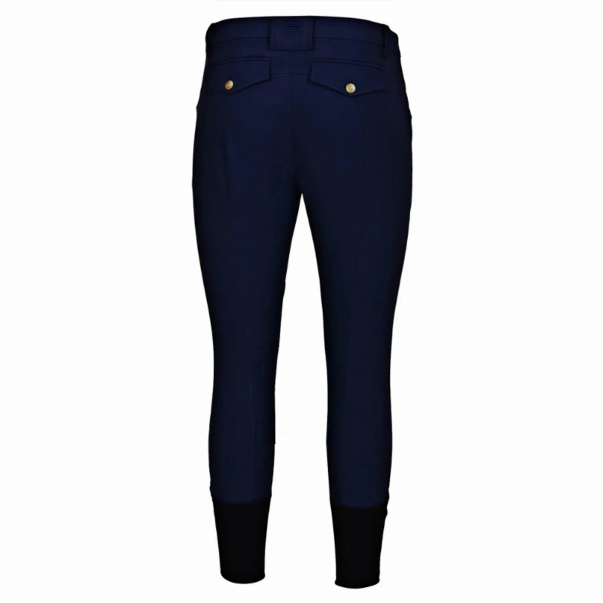 Men's Riding Breeches - Bamboo Cotton Knee Patch Breeches with UltraGripp in navy blue shown from the back.