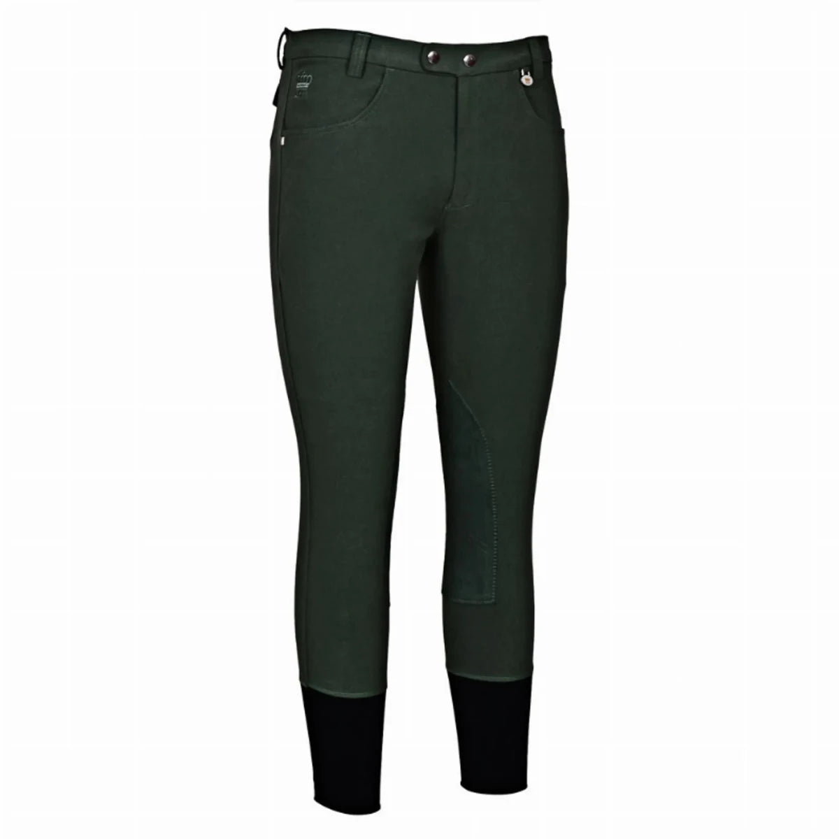 Men's Riding Breeches - Bamboo Cotton Knee Patch Breeches with UltraGripp in dark green for equestrian use