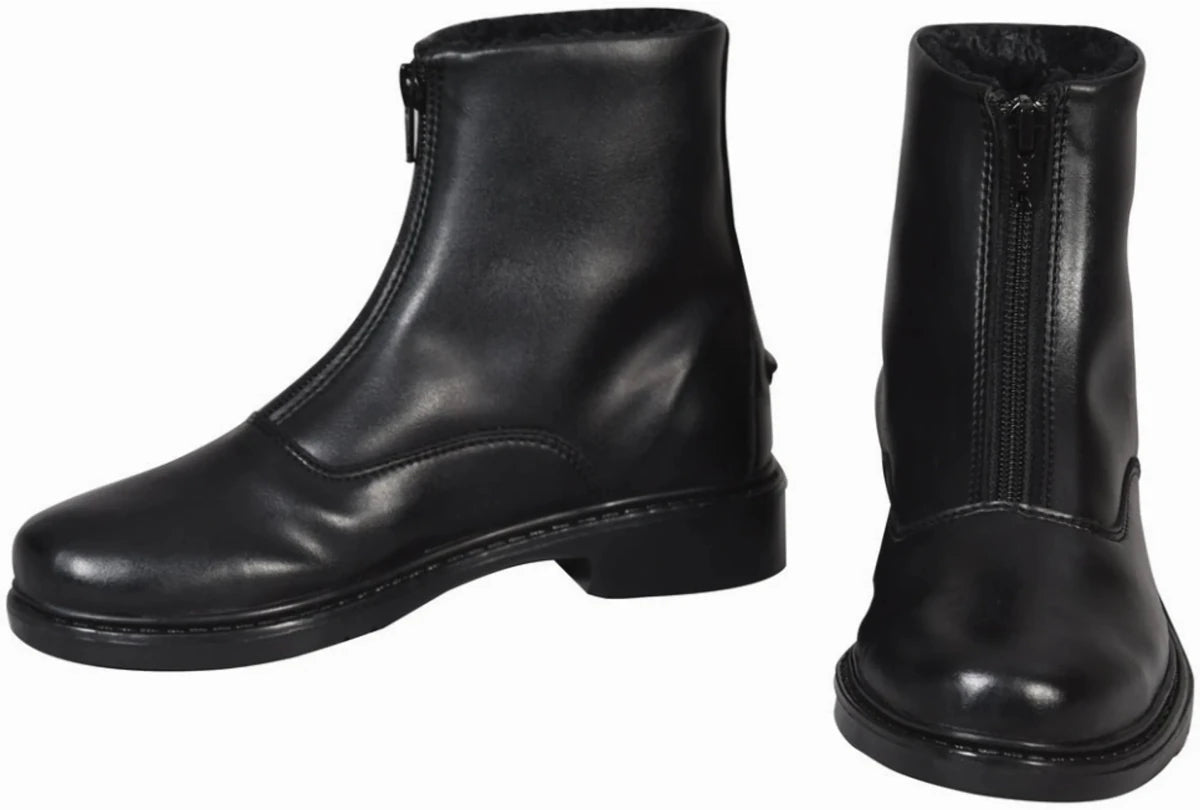 Women's Winter Paddock Boots - TuffRider Starter Fleece-Lined Front Zip Riding Boots in black leather with front zipper closure