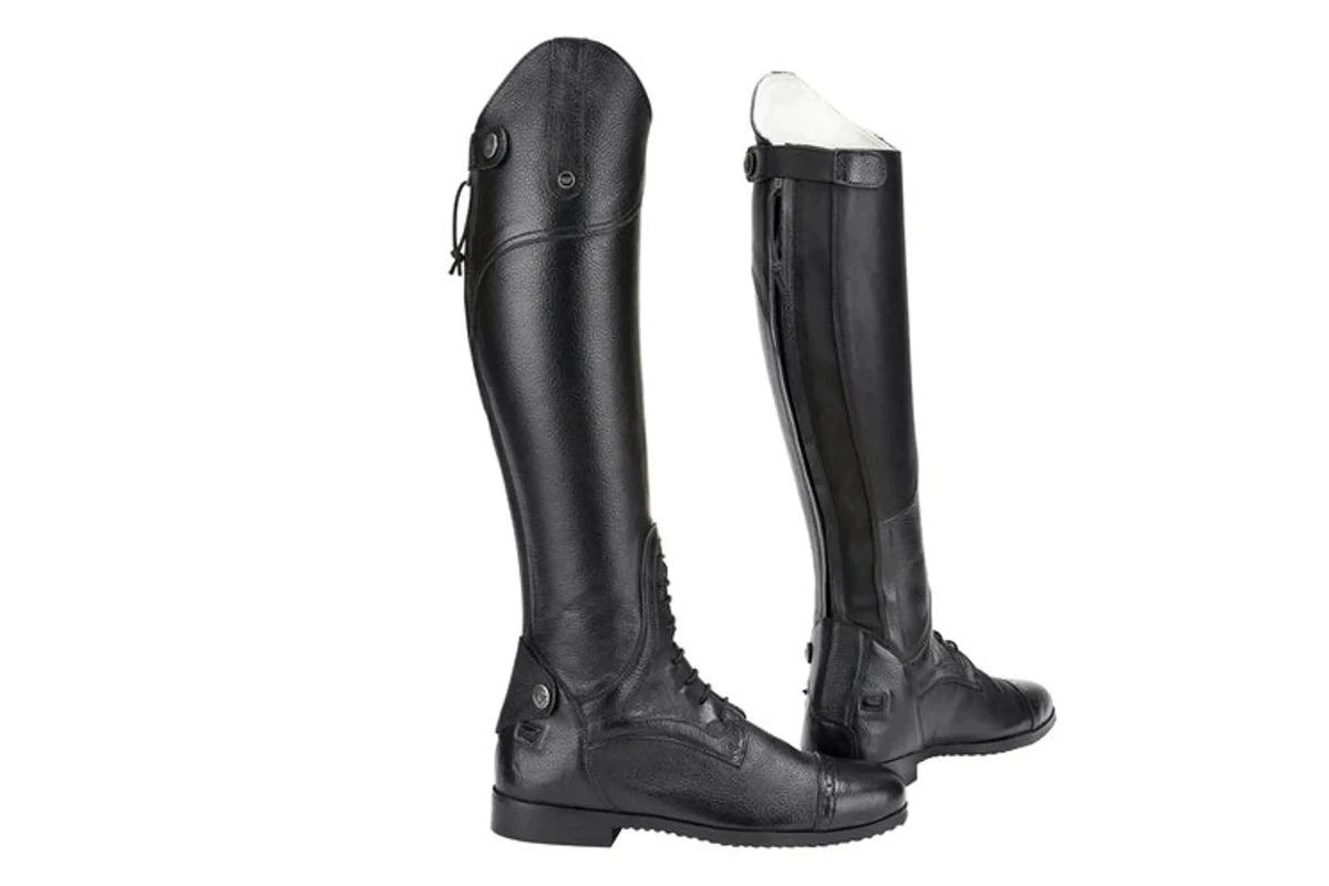 Women's Leather Field Boots - Back Zipper Tall Riding Boots with Memory Foam Footbed - TuffRider Olympia in black leather