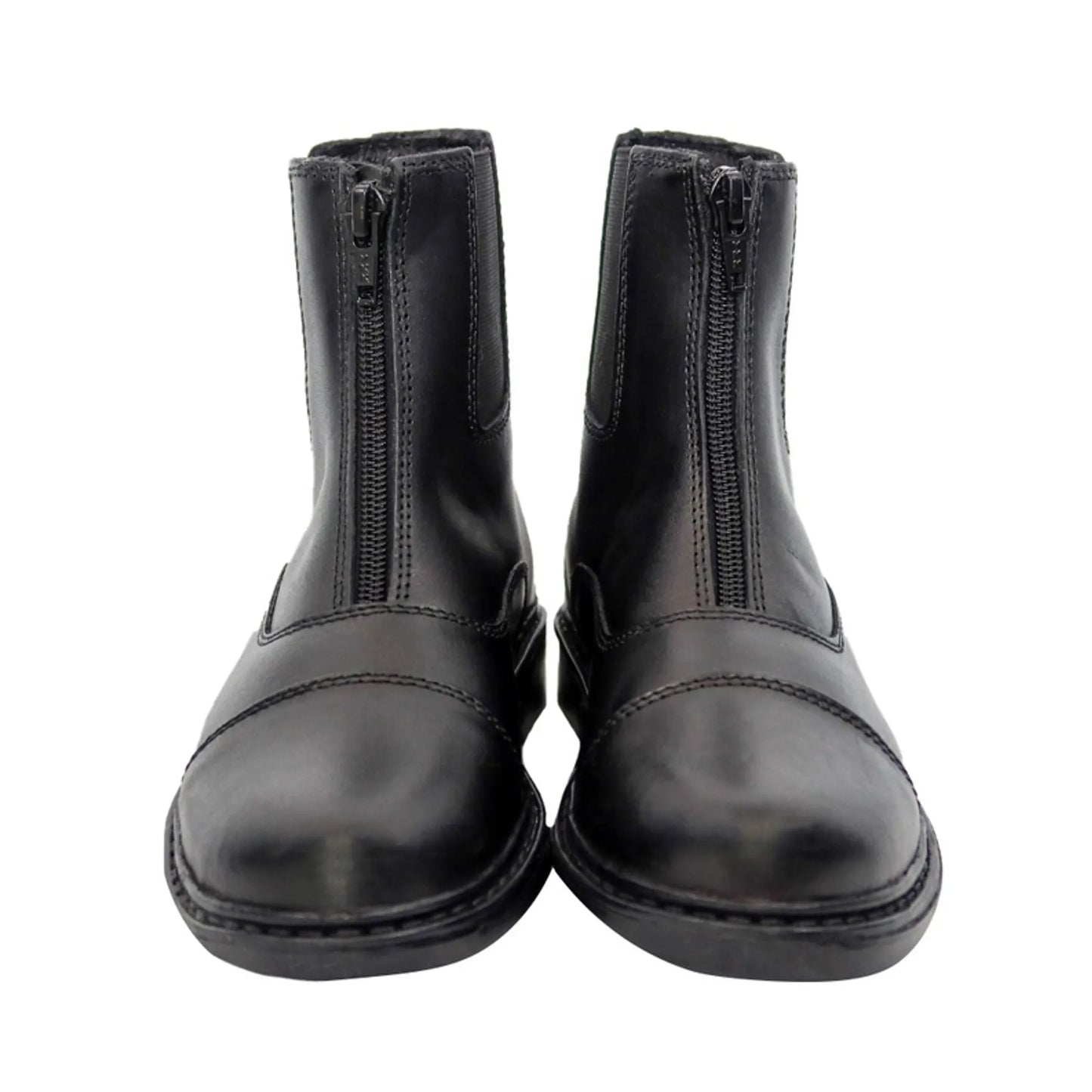 TuffRider Children's Perfect Front Zip Paddock Boots in black leather with front zipper closure for equestrian use.