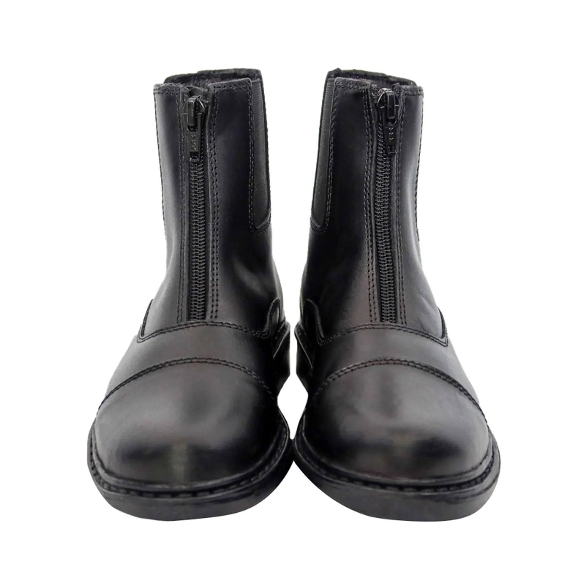 TuffRider Children's Perfect Front Zip Paddock Boots in black leather with front zipper closure for equestrian use