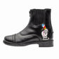 TuffRider Children's Thelwell Sweep Front Zip Paddock Boots in black with embroidered rider and pony detail.
