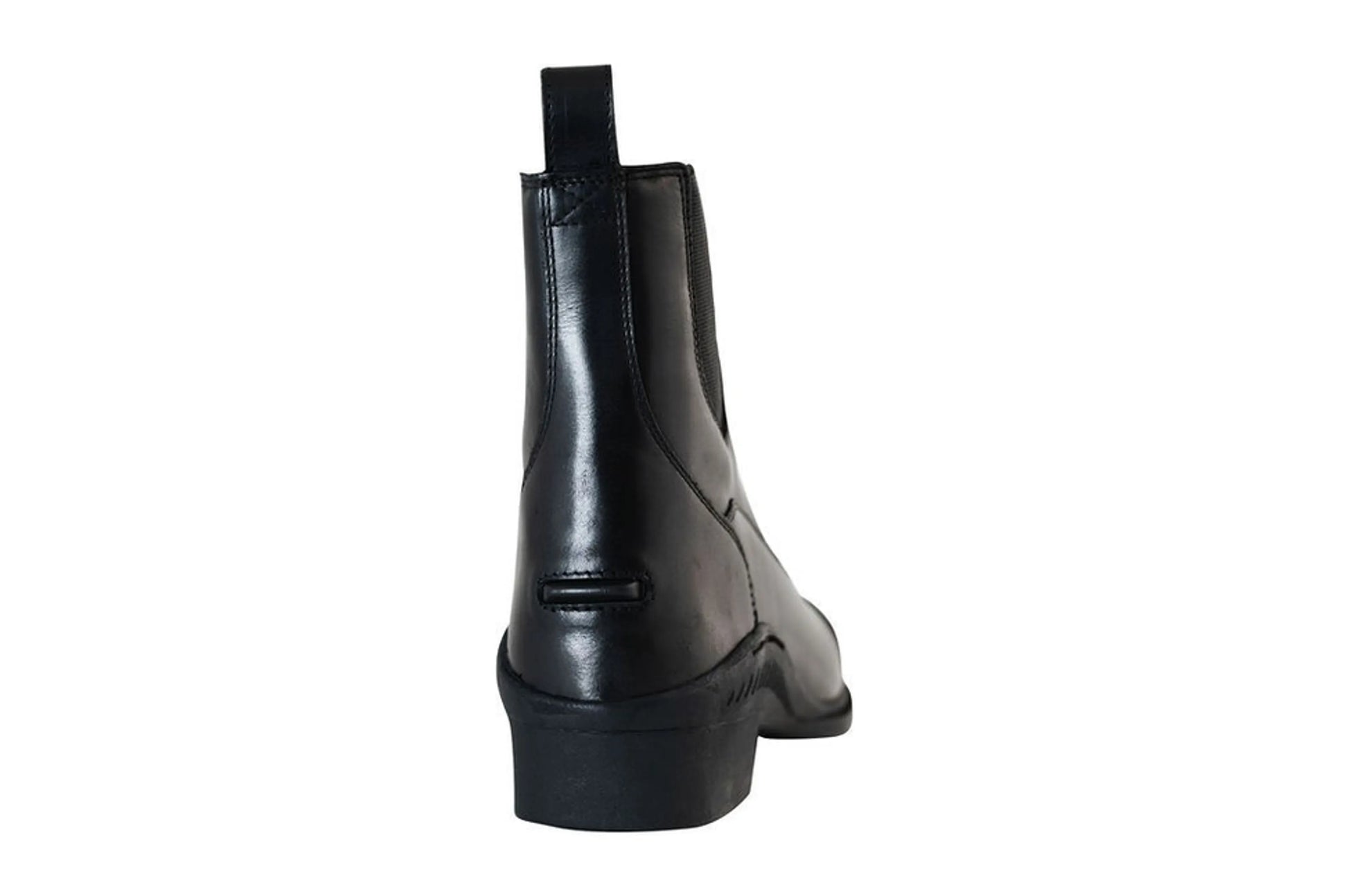 TuffRider Ladies Portofino Paddock Boot in black leather viewed from the back, stylish equestrian footwear.