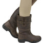 TUFFRIDER GALLOWAY COUNTRY BOOT- BROWN, 6 worn with beige riding pants, showing buckle detail and rugged sole.