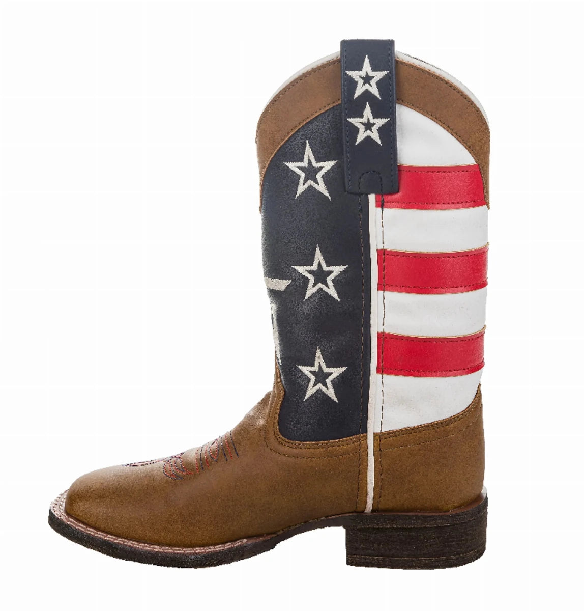 TuffRider Children's American Cowboy Western Boot featuring American flag design in red, white, and blue colors